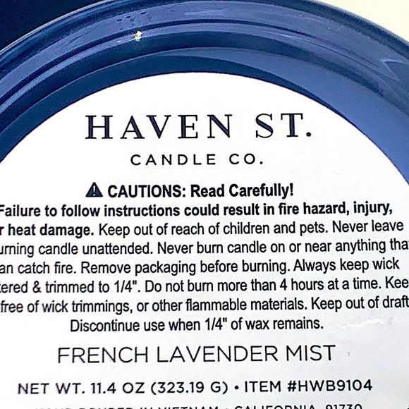 HAVEN STREET CANDLE FRENCH LAVENDER MIST MOM 11.4 oz RICHLY SCENTED NEW - Picture 4 of 4